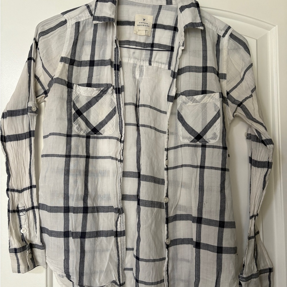American Eagle 🦅 White and Blue Checkered Shirt
